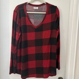 Vibrant Plaid V-Neck Long Sleeve Top